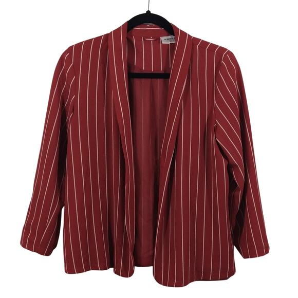 Aware by Vero Moda Mauve Orange Pink Striped Open Front Cardigan Blazer Size M - Picture 1 of 9